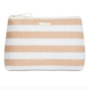 Vera Bradley Beach Tan Striped Printed Straw Woven Cosmetic Beach Bag